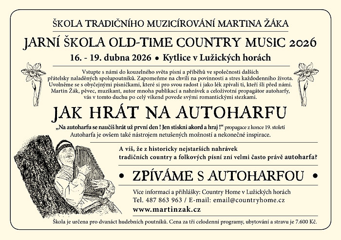 Pozv�nka na Jarn� �kolu Old-Time Country Music 2026 aneb Jak hr�t na autoharfu