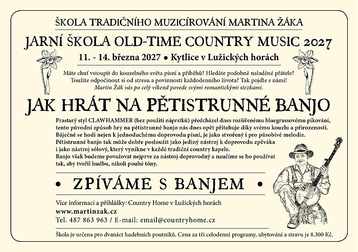 Pozv�nka na Jarn� banjovou �kolu Old-Time Country Music 2027